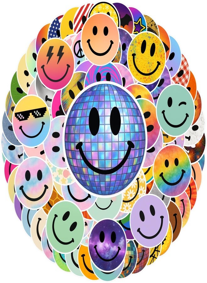 OBUJOPAL 107 Pcs Smiley Face Stickers, Smiling Stickers for Water Bottle Teaching Rewards Notebooks Stationery Toy Laptop Notebook Cup Phone Case Skateboard, 2.5 Inch Diameter - Image 1